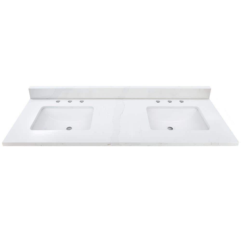 61 in. W x 22 in. D Quartz White Rectangular Double Sink Bathroom Vanity Top in Calacatta White price history on PriceWatchPro