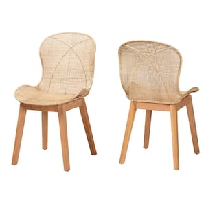 Sabelle Mahogany and Natural Rattan Dining Chair (Set of 2)