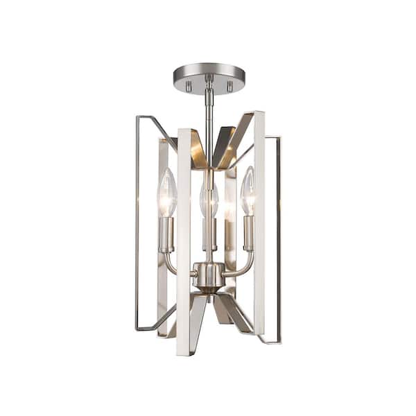 Unbranded Marsala 9 in. 3-Light Brushed Nickel Semi Flush Mount Light with No Bulbs Included