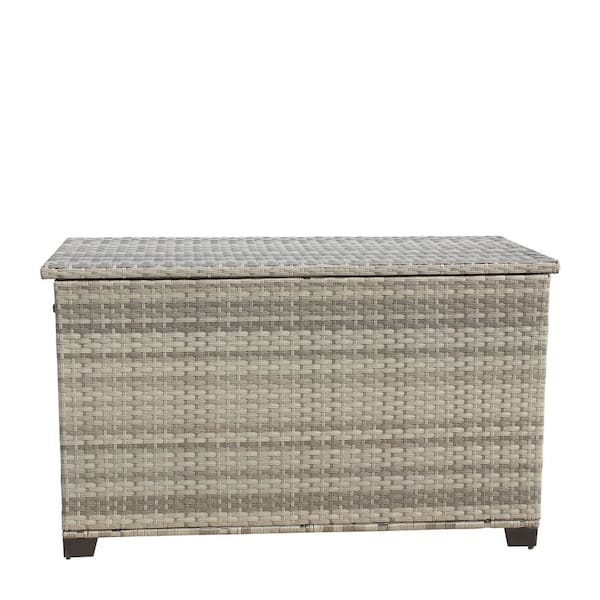 🌞HOT 148 Gal. Large Grey PE Rattan+Iron Wicker Patio Deck Box with Handles and Dust-proof Internal Cloth Bag 🌞
