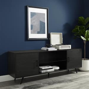 70 in. Graphite Wood Contemporary 2-Door TV Stand with Glass Shelf  (Max tv size 80 in.)