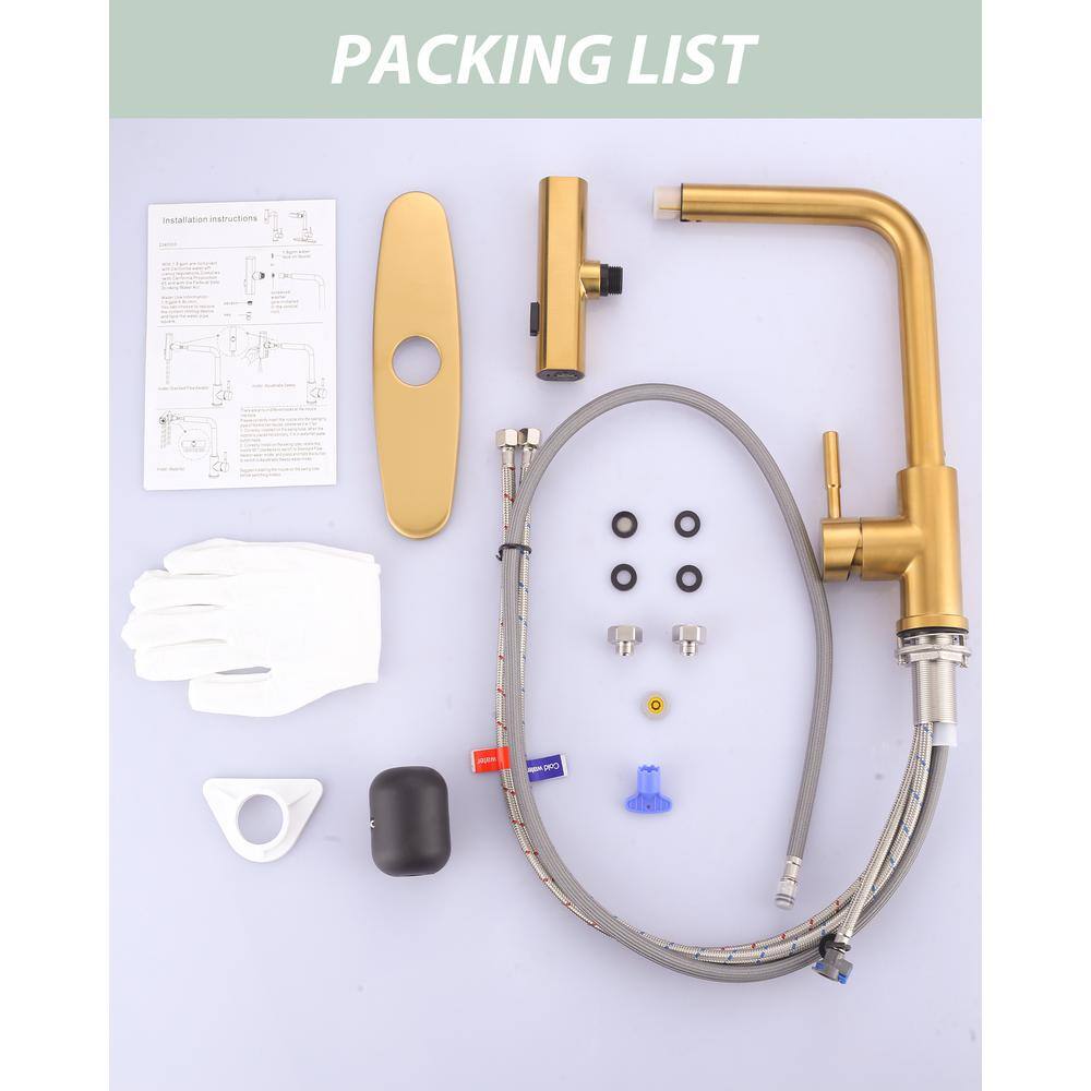 Brushed Gold Stainless Steel Pull Down Kitchen Faucet with Spray