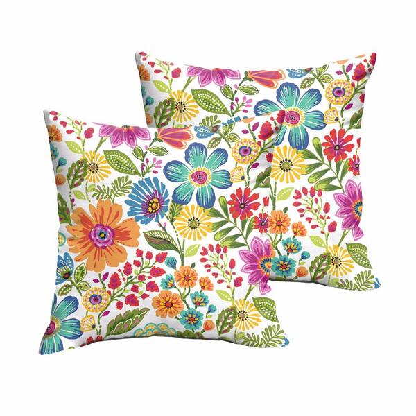 Sorra Home Multi Floral Outdoor Knife Edge Throw Pillows 2 Pack Hd039701sp The Home Depot 