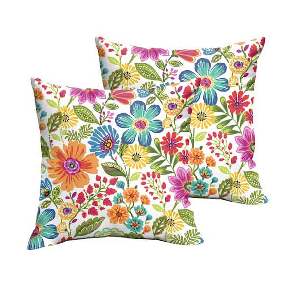SORRA HOME Multi Floral Outdoor Knife Edge Throw Pillows (2-Pack)
