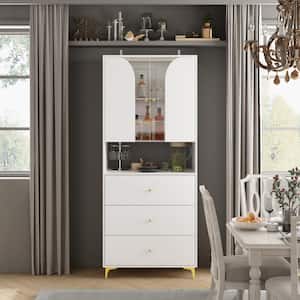 White Wooden 31.4 in. W Sideboard, Storage Cabinet, Wine Cabinet with 3-Shelves, 3-Drawers and 2-Doors