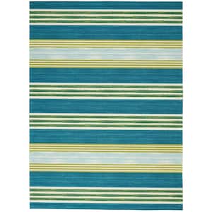 Sun N Shade Green/Teal 5 ft. x 8 ft. Geometric Contemporary Indoor/Outdoor Area Rug