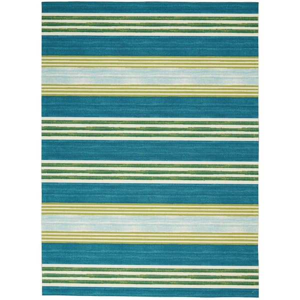 Waverly Sun N Shade Green/Teal 5 ft. x 8 ft. Geometric Contemporary Indoor/Outdoor Area Rug