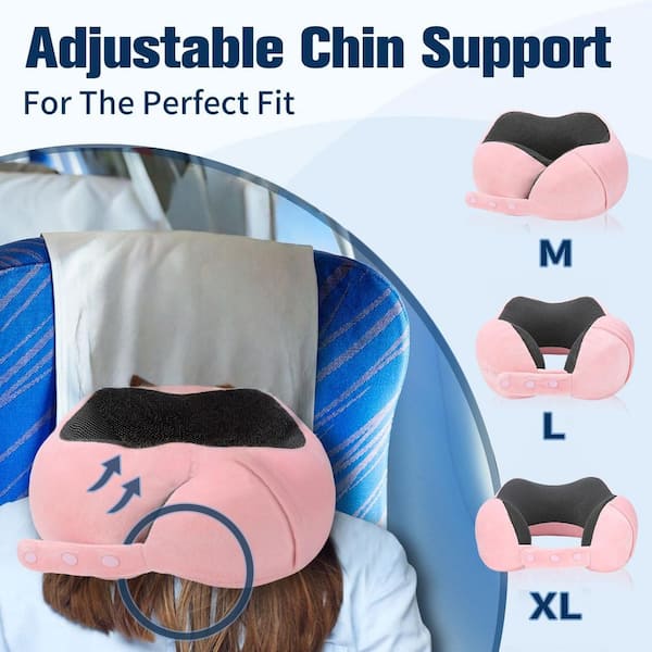 INTONE™ Pillow Numhew Pink Adjustable Memory Foam Travel Neck Pillow for Airplane
