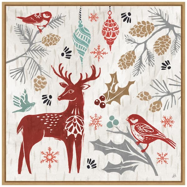 Amanti Art 22 in. Woodcut Christmas III Christmas Holiday Framed Canvas Box Wall Art