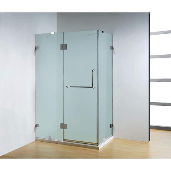 Dreamwerks 47 in. x 32 in. x 79 in. Frameless 3-Piece Corner Frameless Pivot Shower Enclosure in Frosted Class with Chrome Hardware