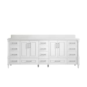 Hudson 84 in. W x 22 in. D x 36 in. H Double Sink Bath Vanity in White with Cove Edge White Quartz Top