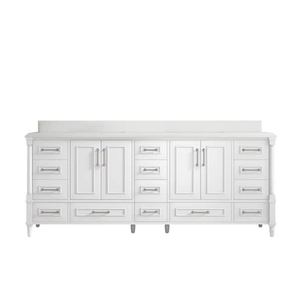 Willow Collections Hudson 84 in. W x 22 in. D x 36 in. H Double Sink Bath Vanity in White with Cove Edge White Quartz Top