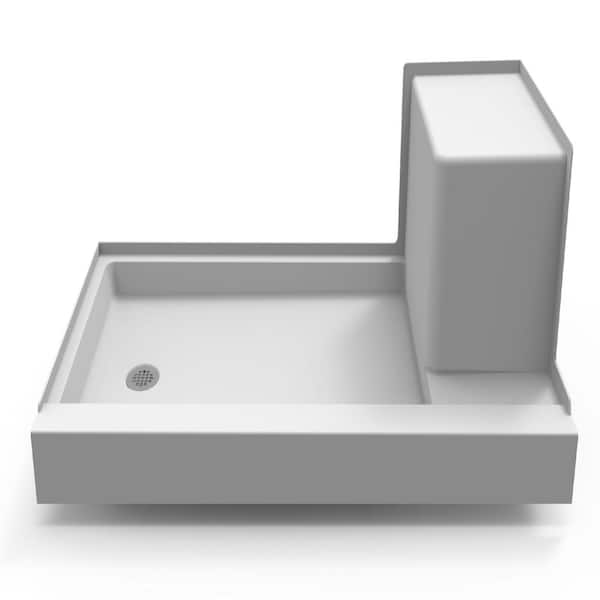 JACUZZI PRIMO Seated 60 in. L x 32 in. W Single Threshold Shower Pan Base with Left Drain in White