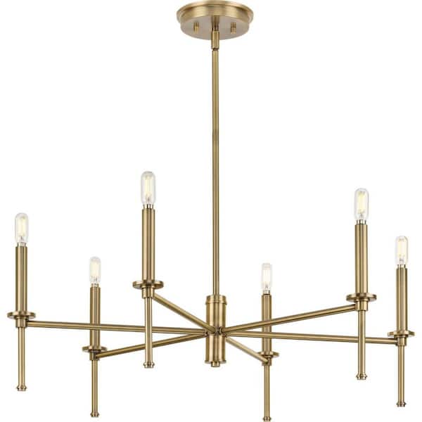 Progress Lighting Elara 30 in. 4-Light for Dining Room Vintage Brass New Traditional Chandelier Light for Dining Room