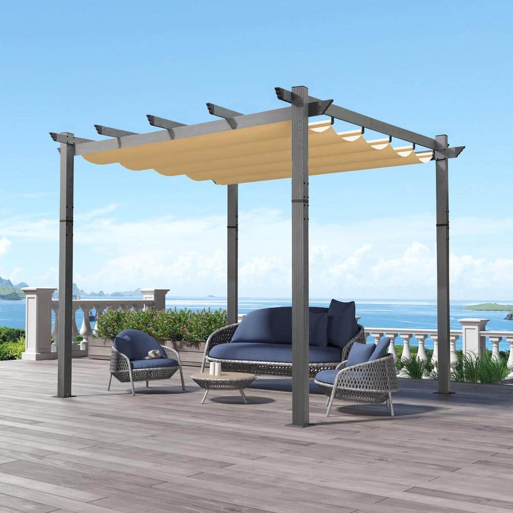 PURPLE LEAF 10 ft. x 10 ft. Gray Wood Grain Aluminum Frame Outdoor ...