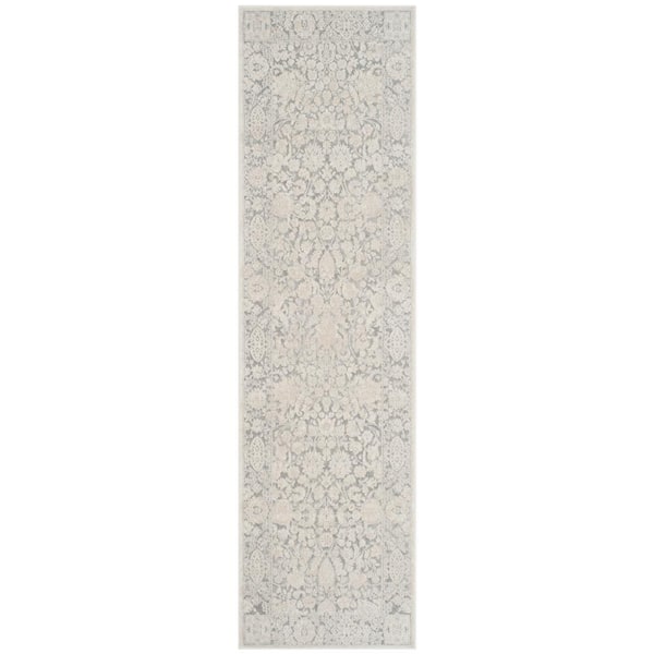 SAFAVIEH Reflection Light Gray/Cream 2 ft. x 6 ft. Floral Distressed Runner Rug