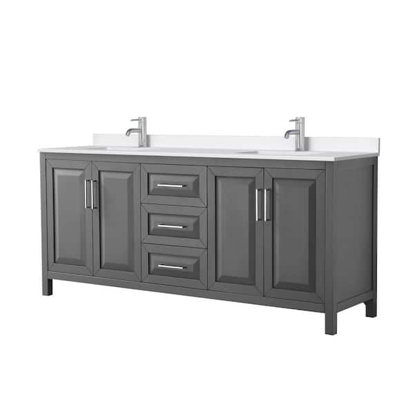 Daria 80 in. W. x 22 in. D x 35.75 in. H Double Bath Vanity in Dark Gray with White Quartz Top