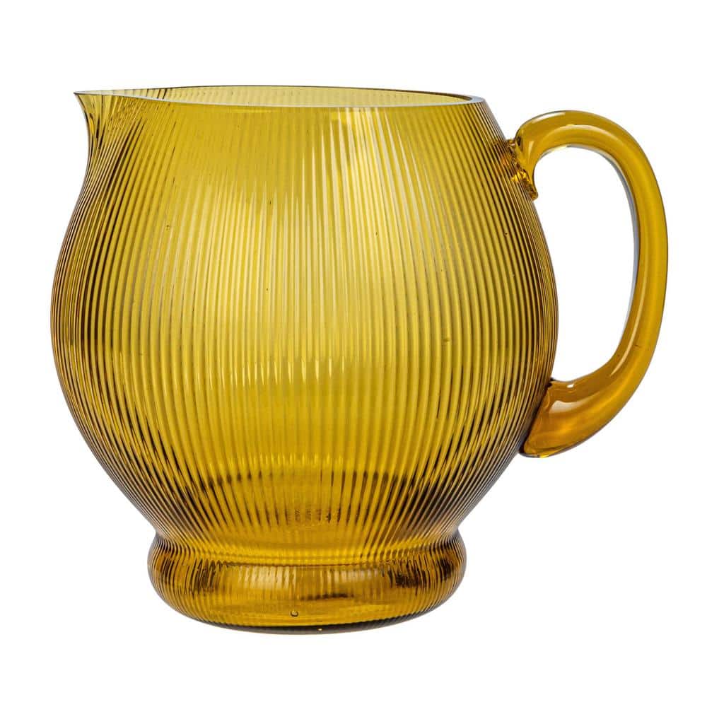 Amber Ribbed Glass Round Pitcher for Serving
