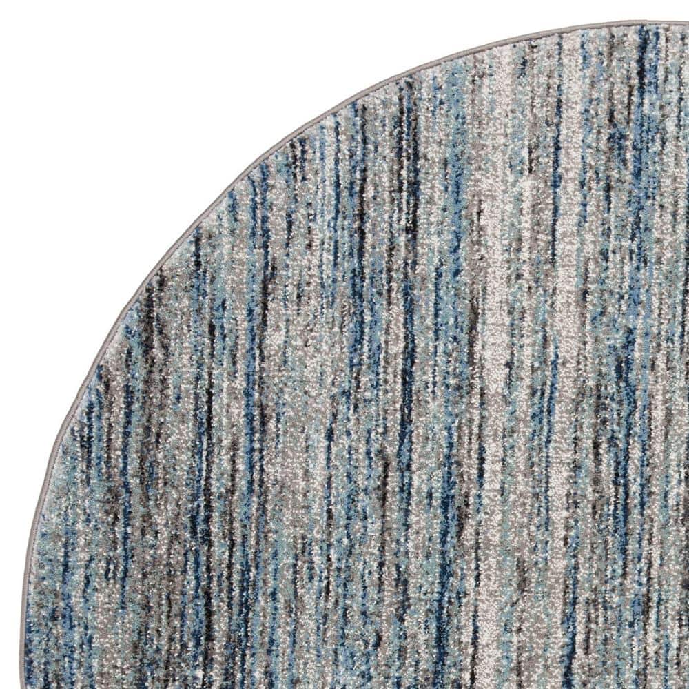 Celestial Blue-Grey 5'3" Round Synthetic Easy-Care Area Rug