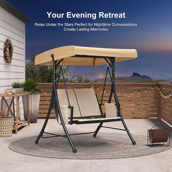 PURPLE LEAF 2-Person Deluxe Outdoor Patio Porch Swing with Weather