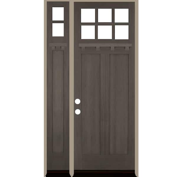 Krosswood Doors 50 in. x 96 in. Craftsman Right Hand 6-Lite Grey Stain Douglas Fir Prehung Front Door Left Sidelite
