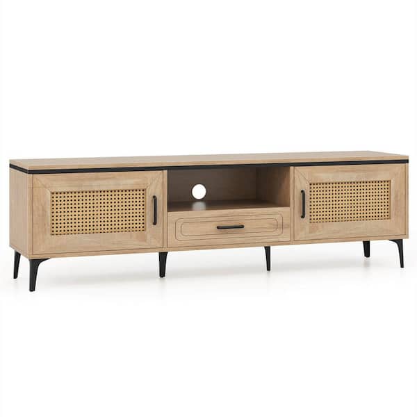 Costway Oak TV Stand Fits TV's up to 65 in. Modern Entertainment Center with Drawer 2 Storage