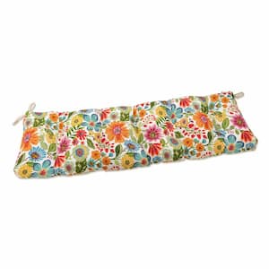 Floral Rectangular Outdoor Bench Cushion in Blue