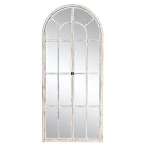 Farmhouse 31.5 in. W x 70.9 in. H Arched Wood Framed Full Length Mirror With Opening Door in Weathered White