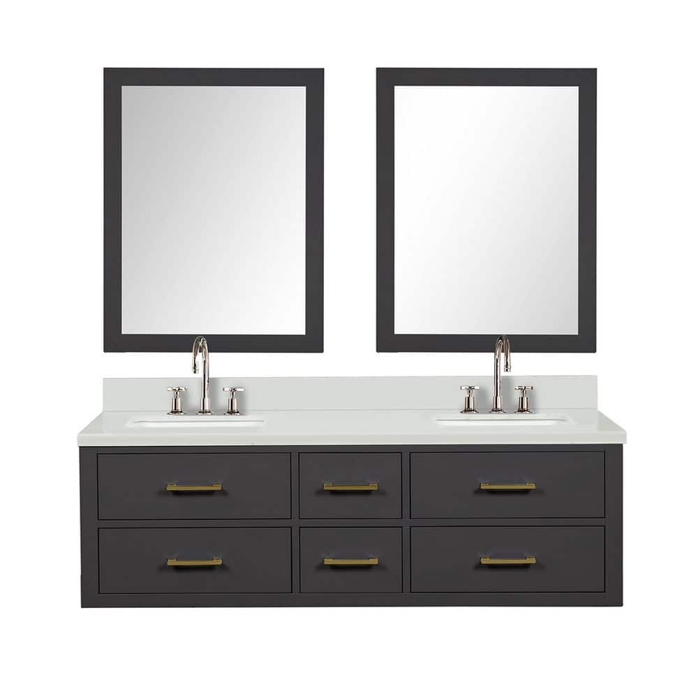 Sherman 60 in W x 22 in D Black Double Bath Vanity with Cultured Marble Top, Faucet Set, and 28 in Mirrors price history on PriceWatchPro