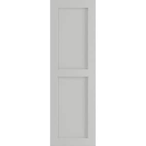 12 in. x 50 in. PVC True Fit Two Equal Flat Panel Shutters Pair in Hailstorm Gray