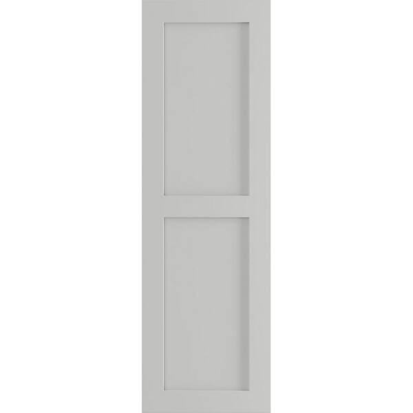 Ekena Millwork 18 in. x 33 in. PVC True Fit Two Equal Flat Panel Shutters Pair in Hailstorm Gray