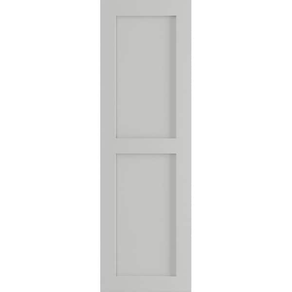 Ekena Millwork True Fit 18 in. x 50 in. Flat Panel PVC Two Equal Shutters Pair in Hailstorm Gray