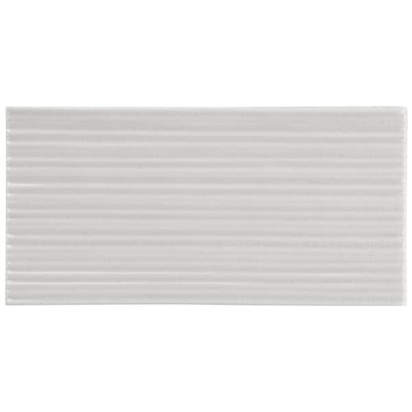 Ivy Hill Tile Delphi Blanco White 4.33 in. x 0.51 in. Polished Glass Fluted Subway Wall Tile Sample