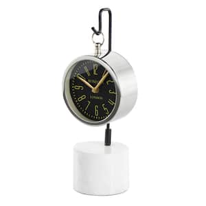 Silver Stainless Steel Metal Suspended Clock with Black and White Stand