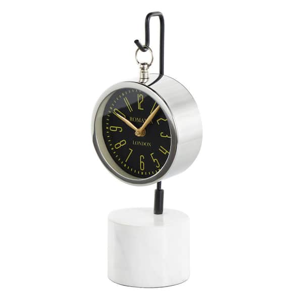 Litton Lane Silver Stainless Steel Metal Suspended Clock with Black and White Stand