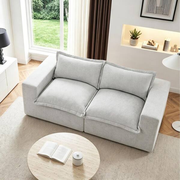 Uixe 84.2 in.Square Arm 2-piece Chenille Rectangle Sectional Sofa