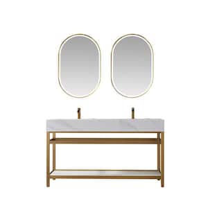 Bilbao 60 in. W x 21.7 in. D x 33.9 in. H Double Sink Bath Vanity in Gold Base with White Sintered Stone Top and Mirror