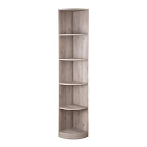 71 in. Distressed Natural Wood 5-Shelf Standard Corner Bookcase, Display Storage Rack for Living Room and Home Office