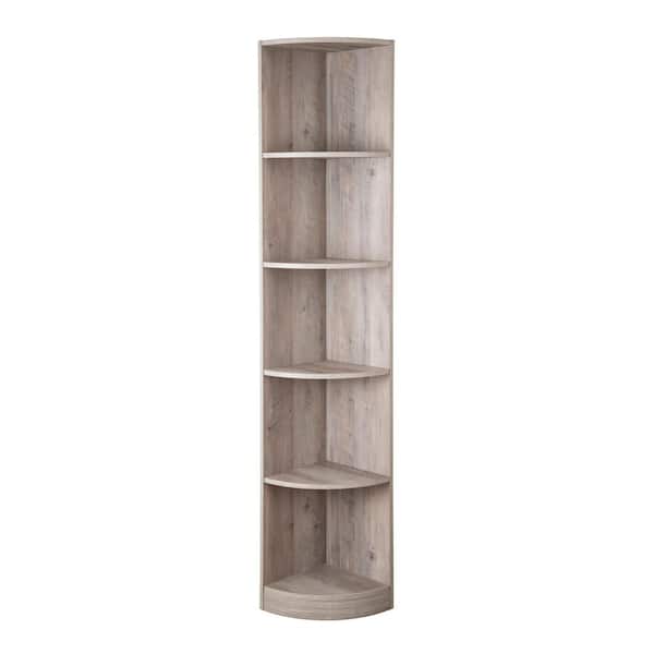 FC Design 71 in. Distressed Natural Wood 5-Shelf Standard Corner Bookcase, Display Storage Rack for Living Room and Home Office