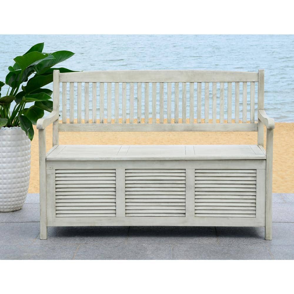 Distressed White Acacia Outdoor Storage Bench