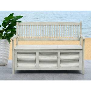 Brisbane 50 in. 2-Person Distressed White Acacia Wood Outdoor Bench
