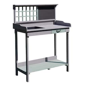 36.25 in. x 16.75 in. x 47 in. Black Wooden Potting Utility Bench with Storage and Sink