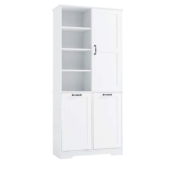 31 in. W x 14 in. D x 68 in. H White MDF Freestanding Linen Cabinet with Adjustable Shelf