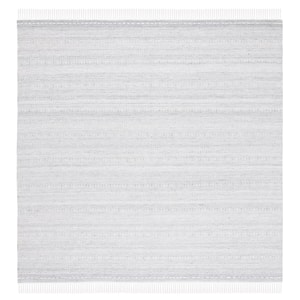 Striped Kilim Grey Ivory 7 ft. X 7 ft. Abstract Striped Square Area Rug