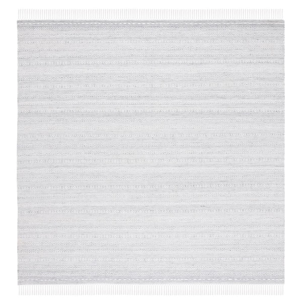 SAFAVIEH Striped Kilim Grey Ivory 7 ft. X 7 ft. Abstract Striped Square Area Rug