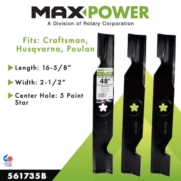 MaxPower 3 Blade Set for Many 48 in. Cut Craftsman, Husqvarna, Poulan  Mowers Replaces OEM #'s 173920, 180054, PP24005, 532180054 561735B - The  Home Depot