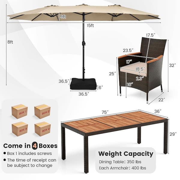 Gymax Mix Brown 9-Piece Wicker Outdoor Dining Set with Beige