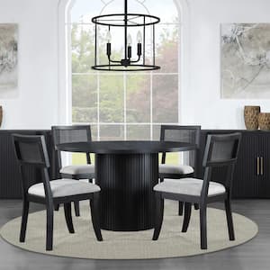 Colvin 5-Piece 52 in. Round Black Wood Dining Room Set with 4-Cushioned Side Chairs