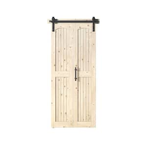 Assembled Arch Top 36 in. x 84 in. Solid Core Knotty Pine Wood Unfinished Bi-fold Door With Hardware Kit