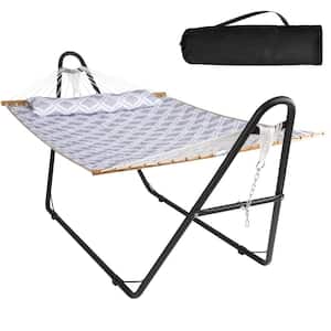 10 ft. Portable Hammock with Stand, 2-Person Hammock with Strong Spreader Bar, 475 lbs. Capacity, Gray